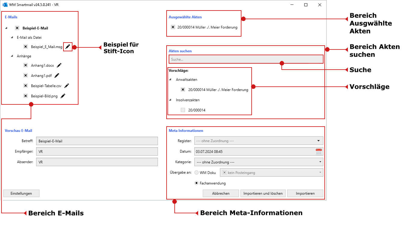 Das Import-Fenster von WM Smartmail