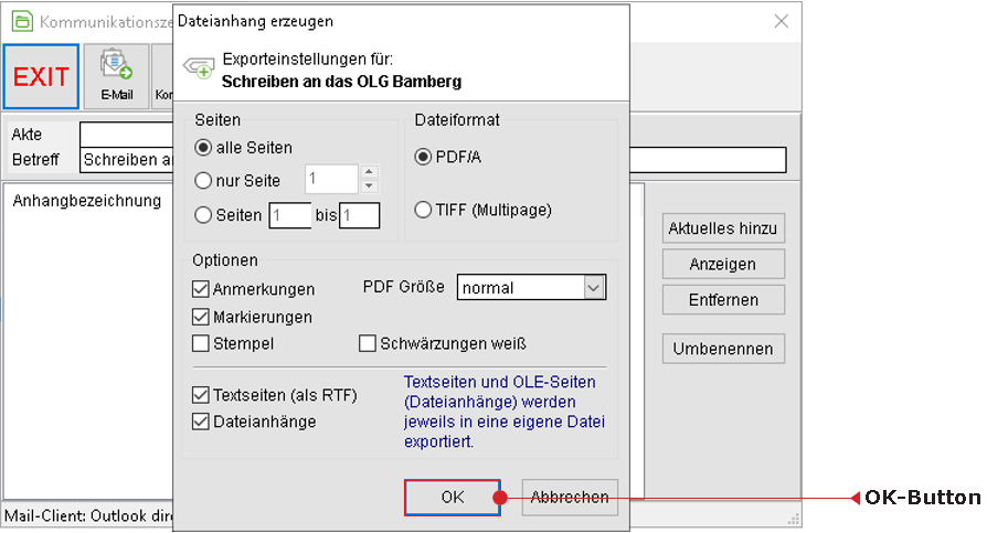Das Fenster "Dateianhang erzeugen"