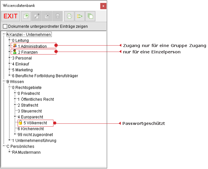 Das Fenster "Wissensdatenbank"