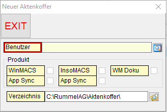 Das Fenster "Neuer Aktenkoffer"