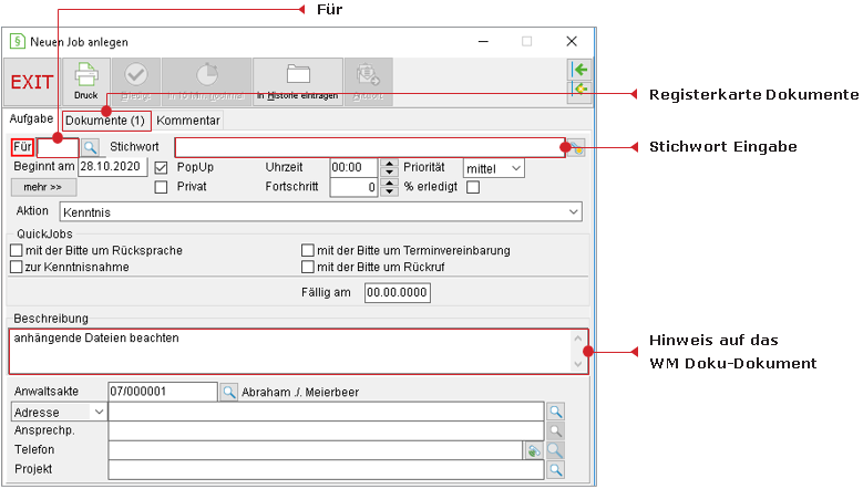 Das Fenster "Neuen Job anlegen"