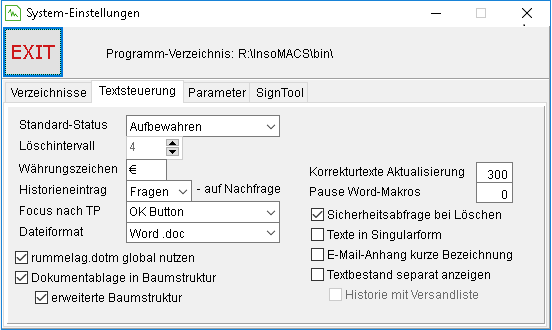 Globale Einstellungen: die Registerkarte "Textsteuerung"