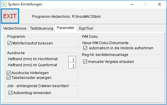 Globale Einstellungen: die Registerkarte "Parameter"
