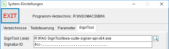 Globale Einstellungen: die Registerkarte "Sign Tool"