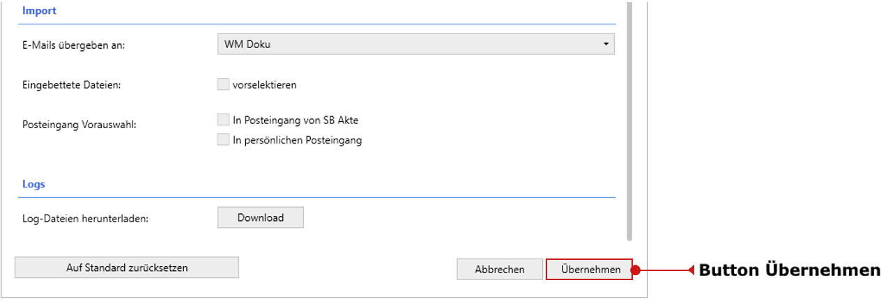 WM Smartmail: Einstellungen speichern
