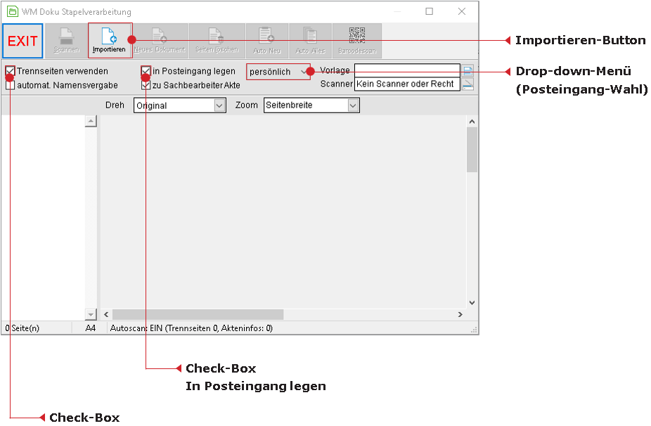 Das Fenster "WM Doku Stapelverarbeitung"