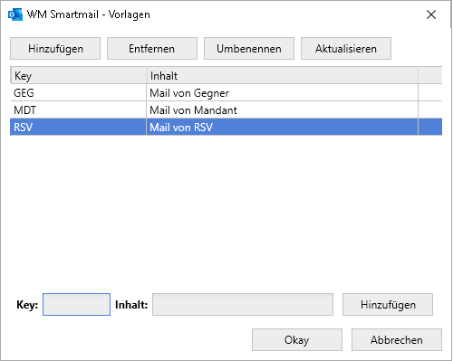 Das Fenster "Vorlagen"