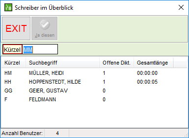 Das Fenster "Schreiber im Überblick"