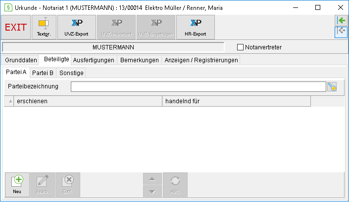 Die Notarakte: die Registerkarte "Beteiligte"