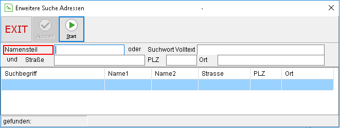 Das Fenster "Erweiterte Suche Adressen"
