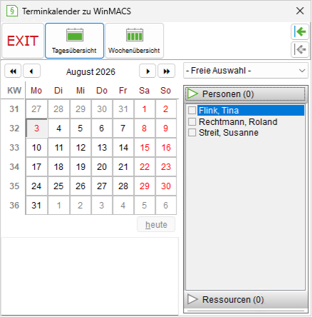 Das Fenster "Terminkalender"