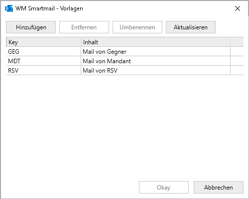 Das Fenster "Vorlagen"