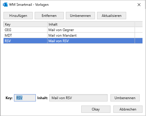 Das Fenster "Vorlagen"