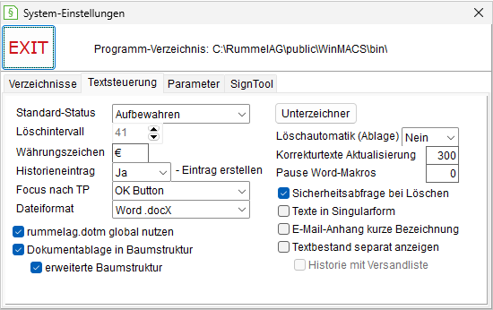 Globale Einstellungen: die Registerkarte "Textsteuerung"