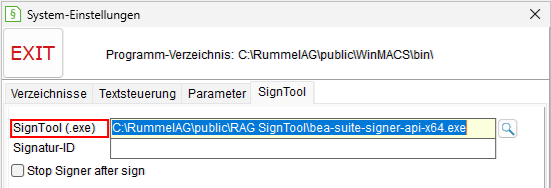 Globale Einstellungen: die Registerkarte "SignTool"