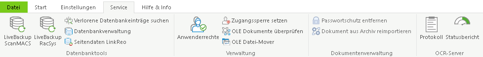 Das Menüband "Service"