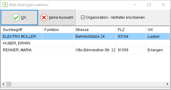 Das Fenster "Bitte Beteiligten wählen!"
