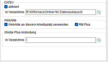 Das Fenster Arbeitsplatz-Einstellungen: die Registerkarte "Schnittstellen" (Ausschnitt)
