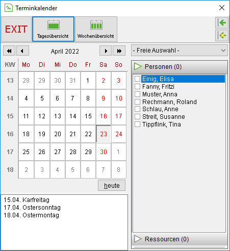 Das Fenster "Terminkalender"