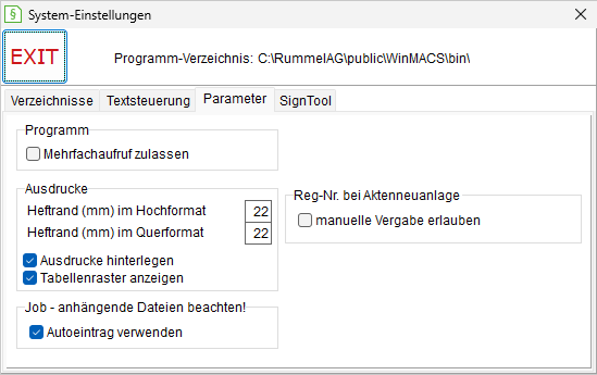 Globale Einstellungen: die Registerkarte "Parameter"
