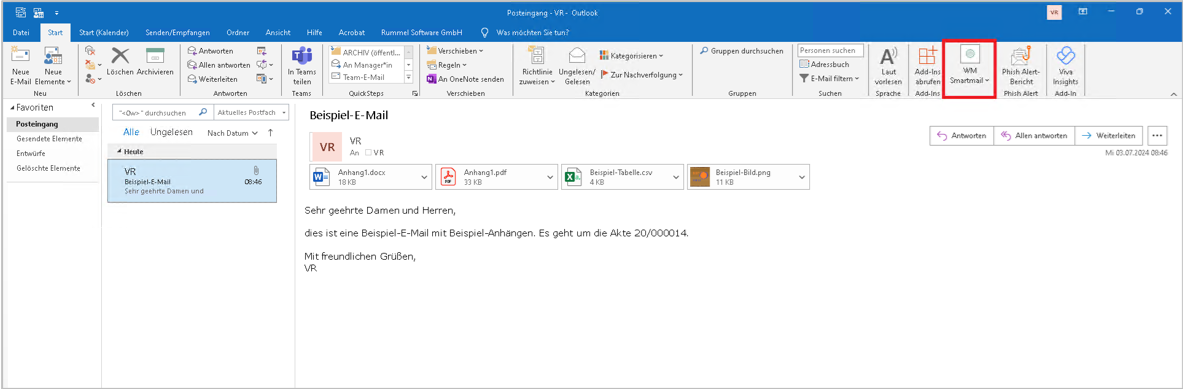 MS Outlook mit dem Add-In WM Smartmail