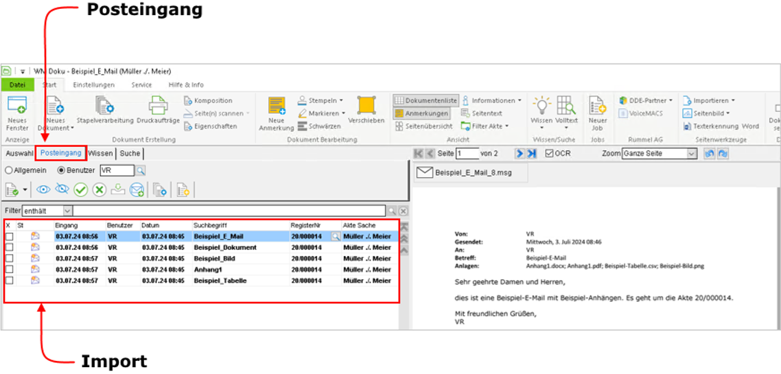 WM Doku: Posteingang mit dem Import