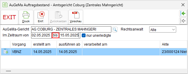 Das Fenster "AuGeMa – Auftragsbestand"