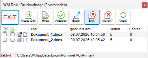 Das Druckaufträge-Fenster