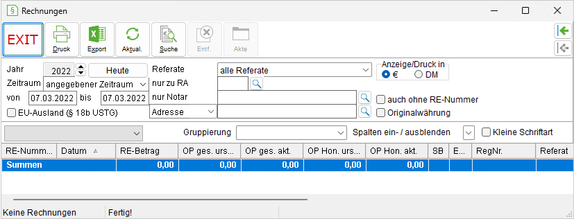 Das Fenster "Rechnungen"