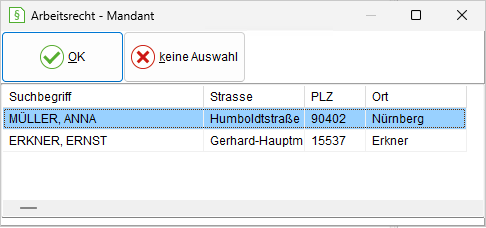 Das Fenster "Arbeitsrecht – Mandant"