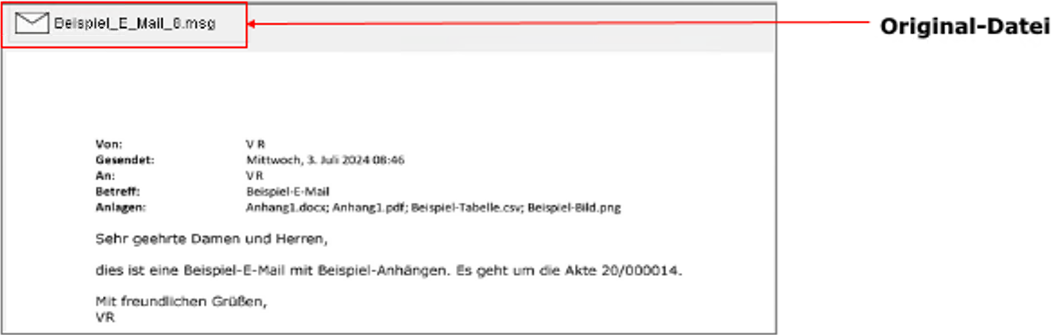 Öffnen der Original-Datei einer E-Mail in WM Doku
