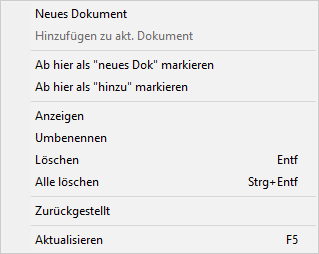 Das Kontextmenü des Druckaufträge-Fensters