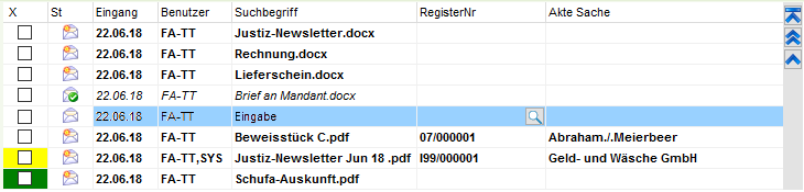 Dokumentliste mit einem Posteingang