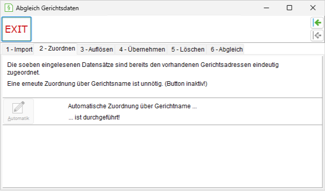 Gerichtsdatenabgleich: 2. Zuordnen