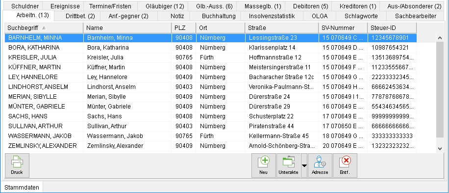 Die Akten-Registerkarte "Arbeitnehmer"