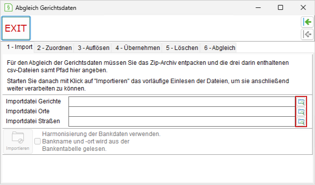 Gerichtsdatenabgleich: 1. Import