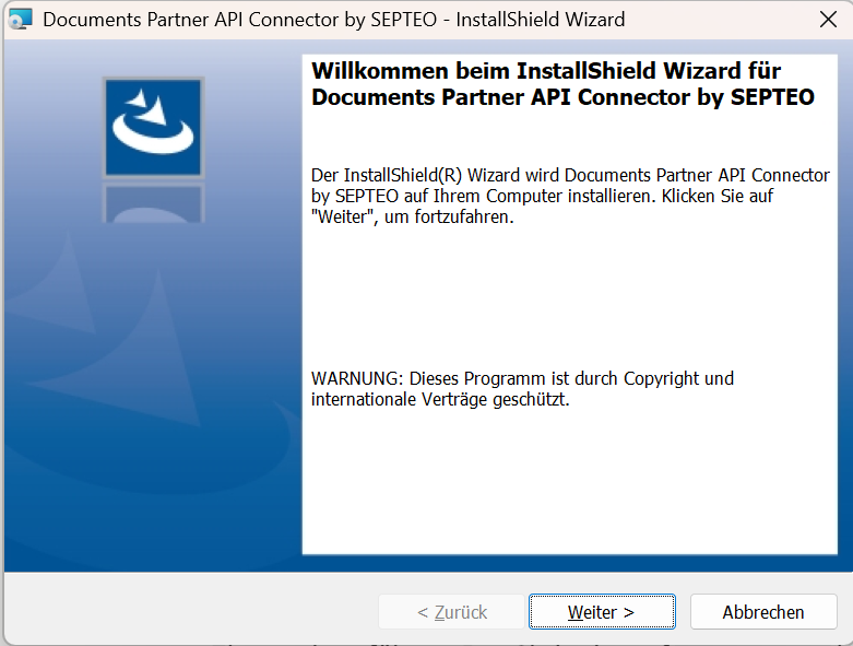 Willkommensseite des Installationsassistenten