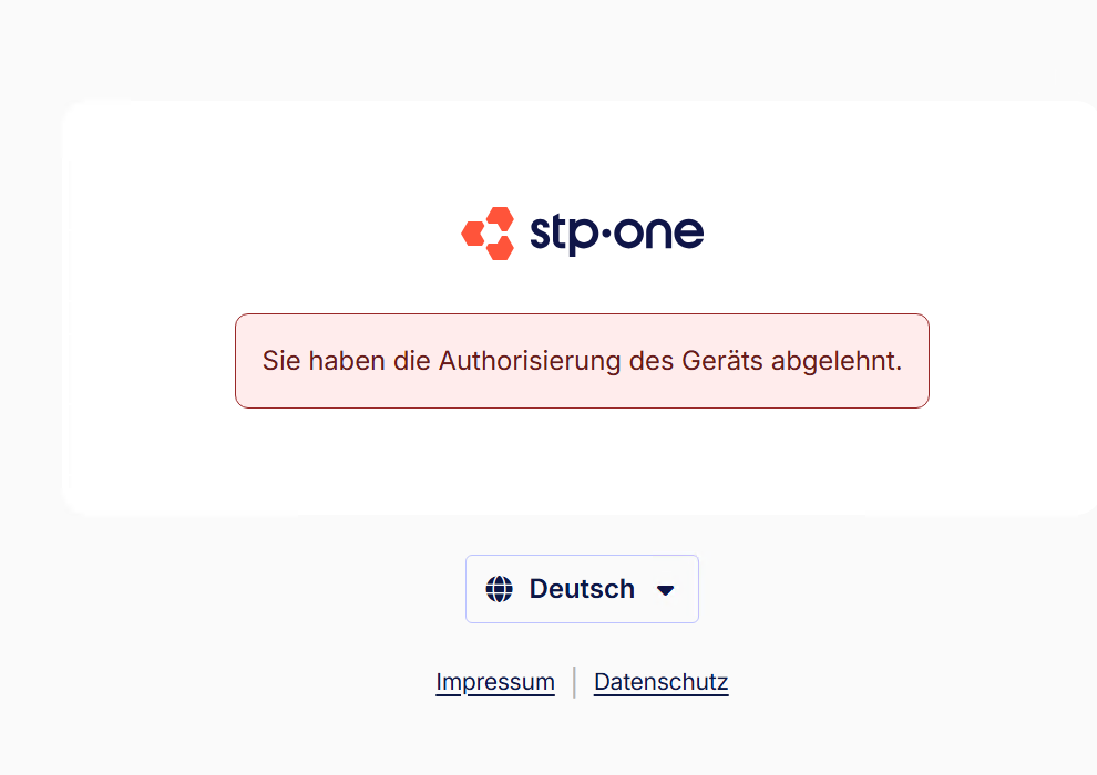 Browserseite „Sie haben die Authorisierung des Geräts abgelehnt.“