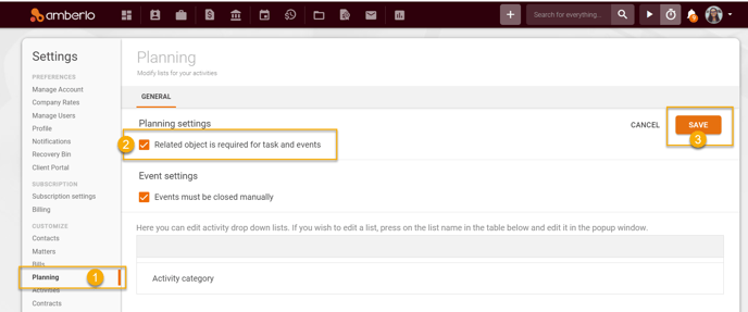 How to turn on off the function Related object is required for tasks and events1
