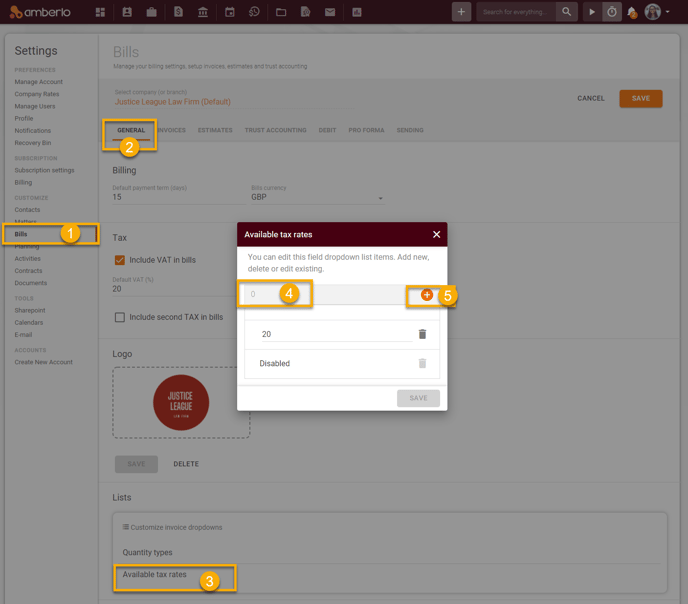 How to set, change or remove Available tax rates for Bills1