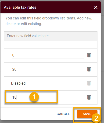 How to set, change or remove Available tax rates for Bills3