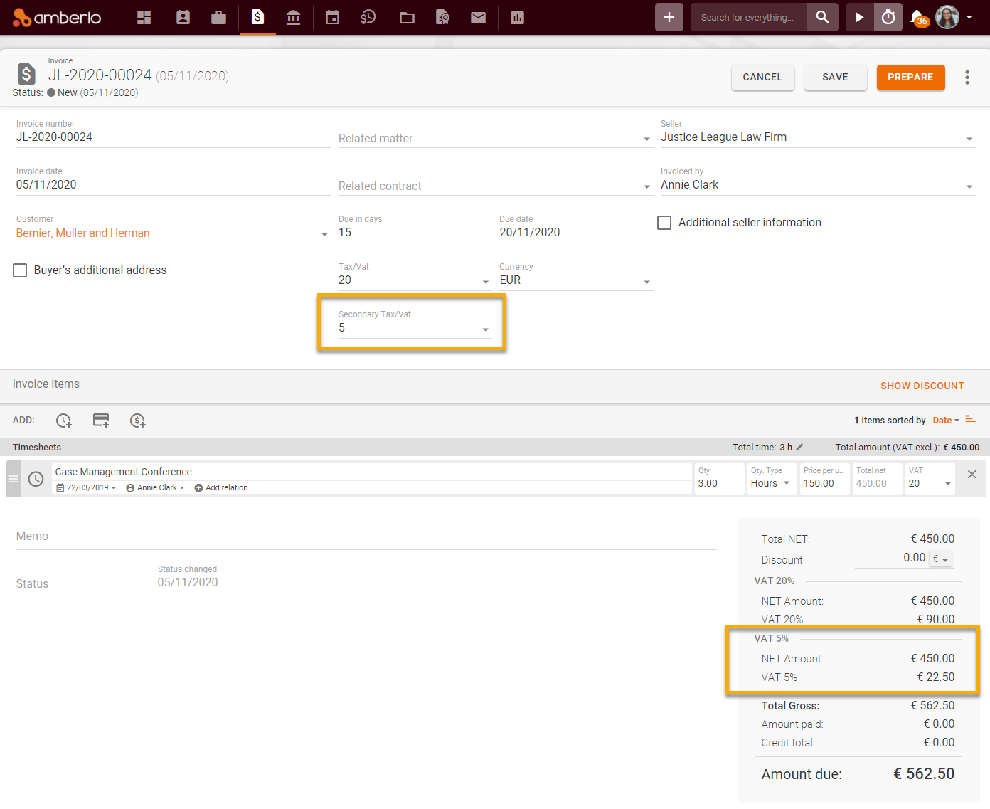 Invoice template window