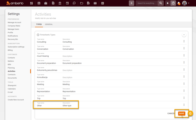 How to create, edit or remove Timesheets and Expenses Types3