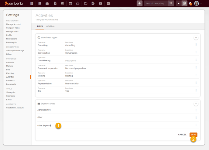How to create, edit or remove Timesheets and Expenses Types8