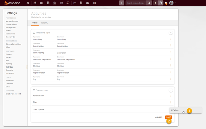 How to create, edit or remove Timesheets and Expenses Types9