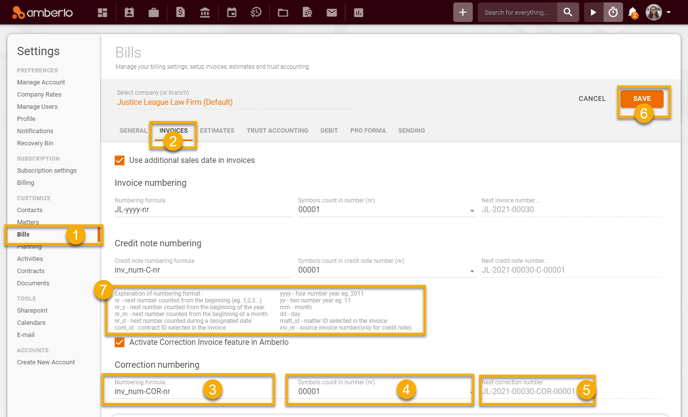 How to set Correction Invoice numbering formula1
