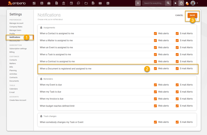 receive Notifications when the document was registered and assigned1