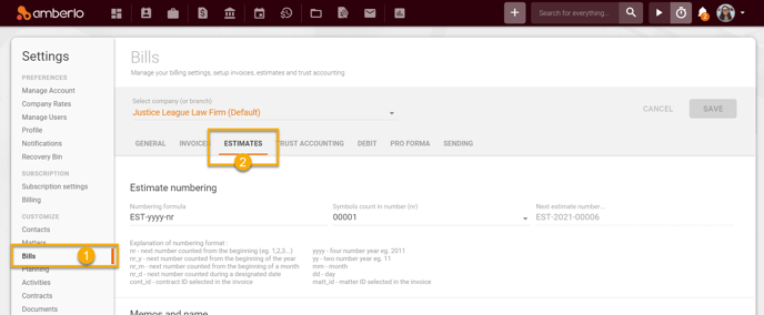 How to set Estimates Settings1