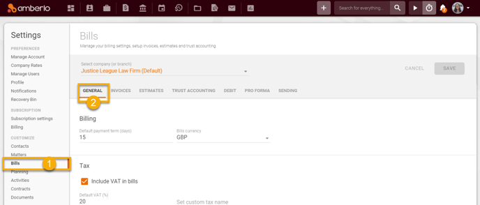 General Bills Settings