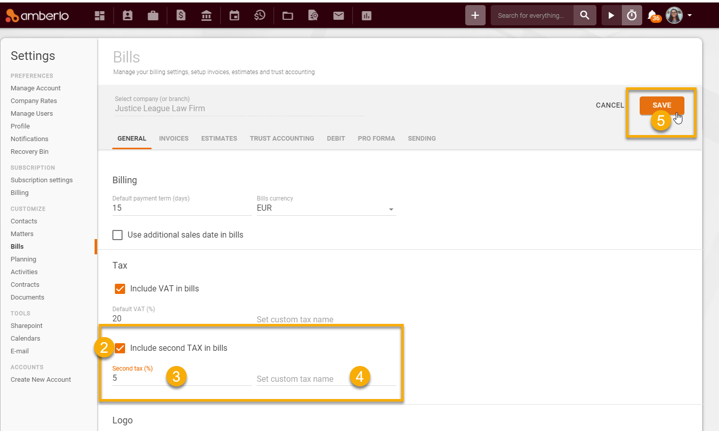 Invoice settings
